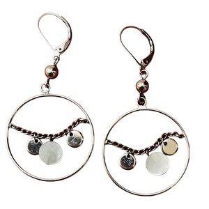 Silver like Dangle Round Earrings 2.5 inches long